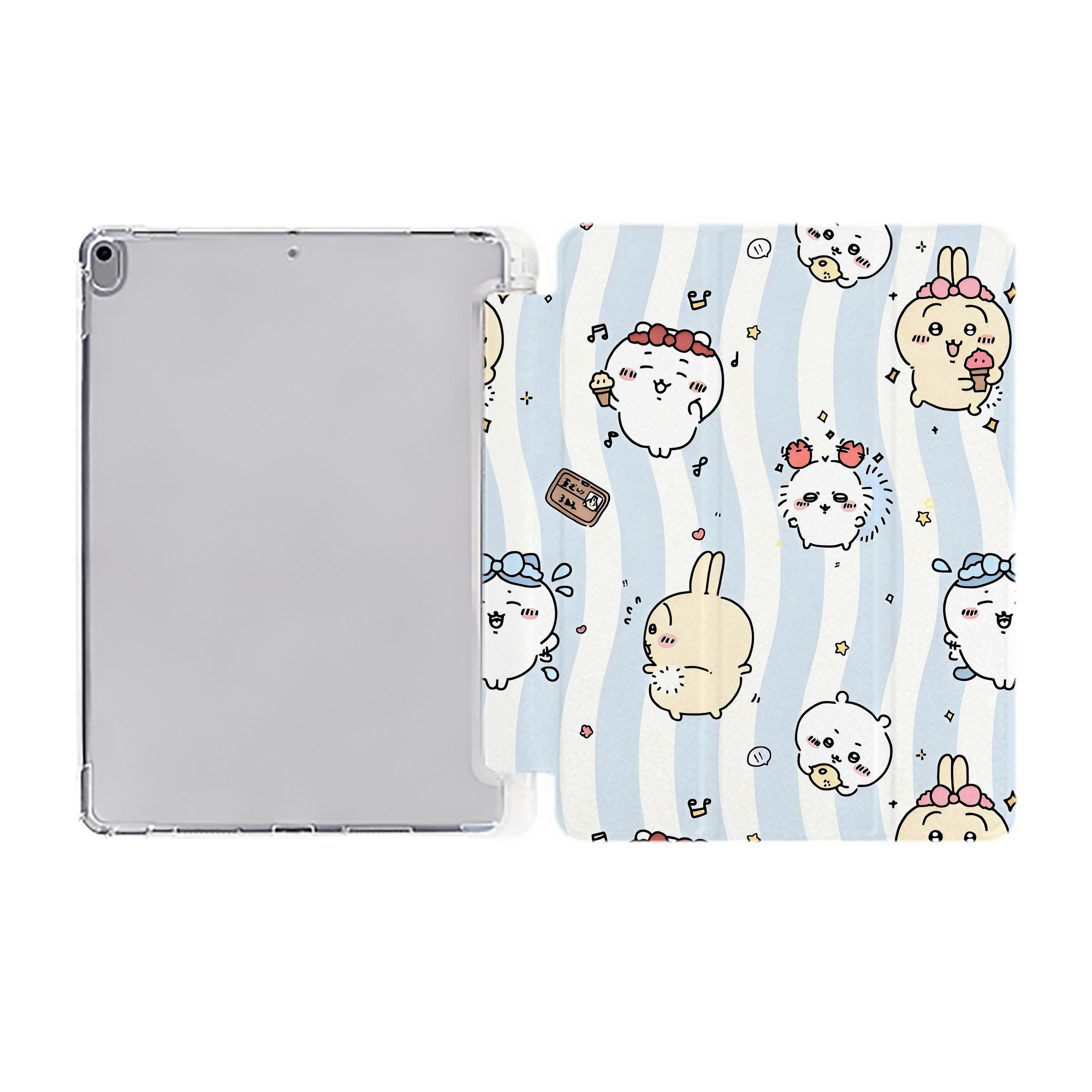 （画像用） ちいかわ Chii-kawa IPad ケース ペン収納付き 三つ折りスタンド PUレザー×シリコン 対応機種9.5/10.5/10.9インチ